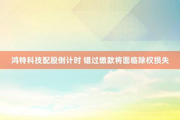 鸿特科技配股倒计时 错过缴款将面临除权损失