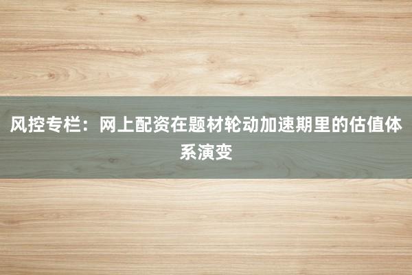 风控专栏：网上配资在题材轮动加速期里的估值体系演变