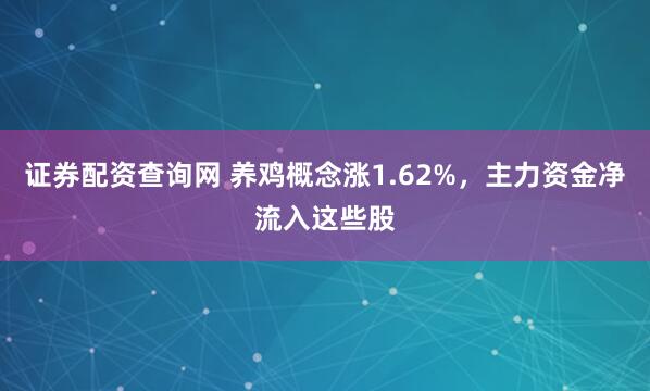证券配资查询网 养鸡概念涨1.62%，主力资金净流入这些股